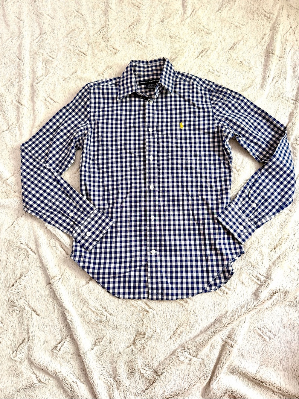 Ralph Lauren Blue and White Gingham Button-Down Shirt